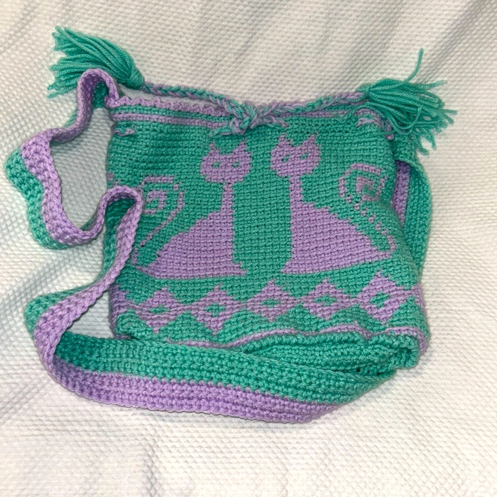 Handmade Crochet Bag with cat pattern